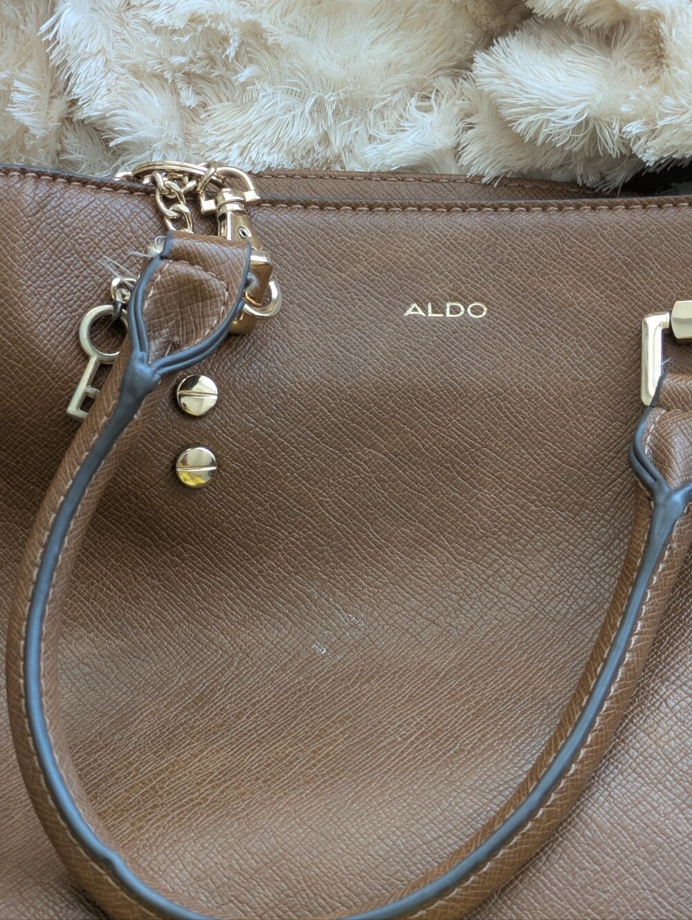 ALDO Tan Leatherette Shoulder Bag with Gold Hardware
